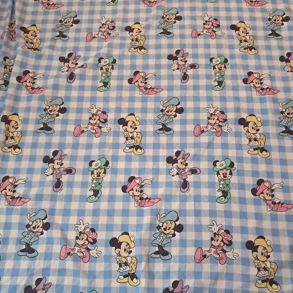 Disney Minnie Mouse twin flat sheet gingham plaid blue white fashion cotton 90s